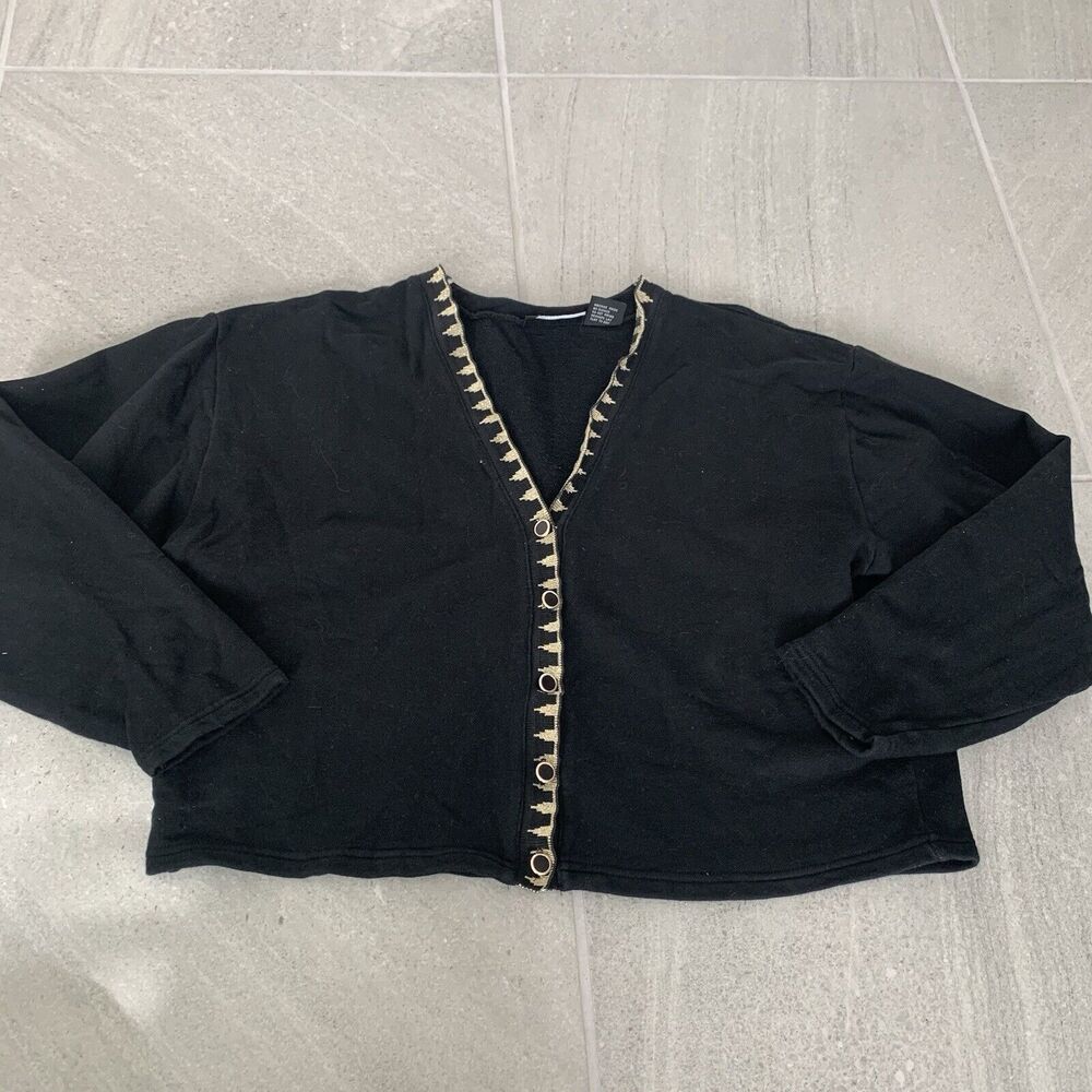 Urban Outfitters Gold Trim Black Cropped Cardigan L
